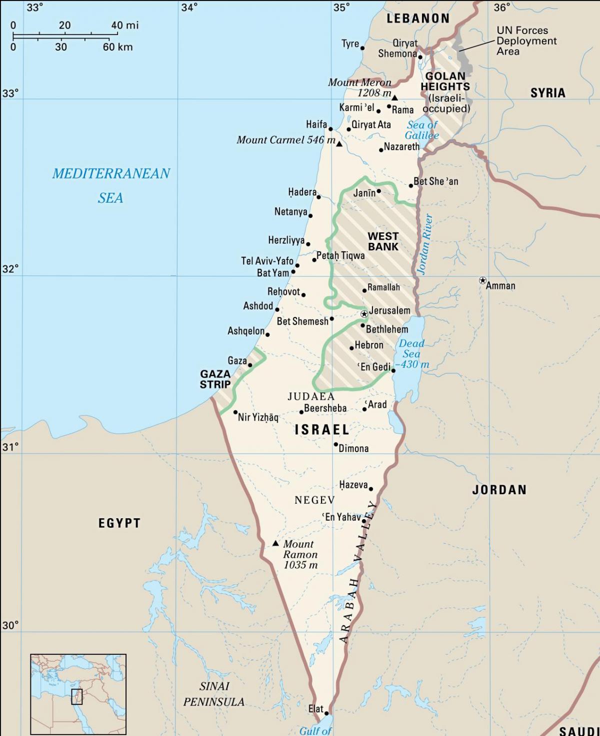 イスラエルの主要都市の地図