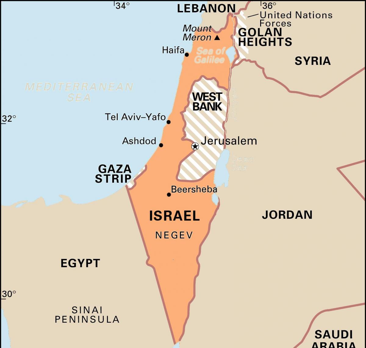 イスラエルと国境を接する国の地図